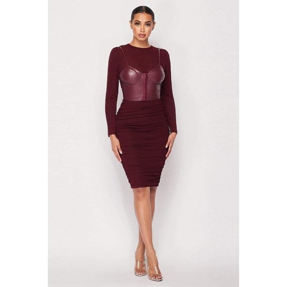 Faux Leather Corset Dress-Plum - Picture 4 of 11